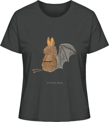 Produktbild von Mr. & Mrs. Panda Basic T-Shirt Damen Fledermaus Sitzen Größe M - Anthrazit - Geschenk, Sommershirt, Oberteil, shirt, Lustige Sprüche, Fledermäuse, Motivation, Entspannen