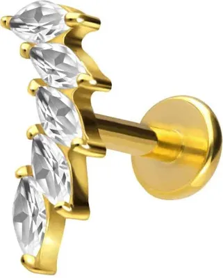 Produktbild von Ohrpiercing, Nasenpiercing Titan Labret mit Push Fit 5 EINGEFASSTE KRISTALLTROPFEN Gold Stablänge: 9mm | Stabstärke: 1,2mm