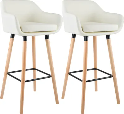 Produktbild von CLP 2er Set Barhocker Grant Kunstleder Buchenholzgestelle bis 150 kg mit Fußstütze creme