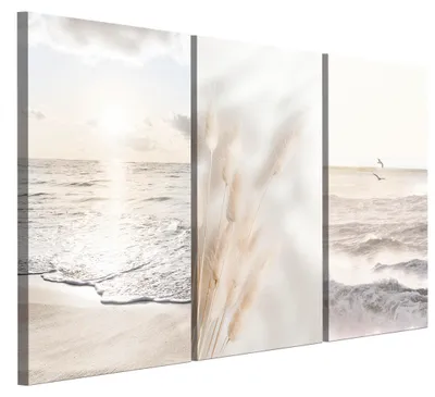 Produktbild von LUMASOUL Leinwand Bilder, Leinwandbild Natur Motiv, Wandbilder Holzrahmen und Webstuhl Wohnzimmer und Schlafzimmer, Bilder 90x60 cm Boho Meerlandschaft 13