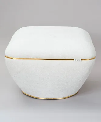 Produktbild von Qiyano Pouf Sitzhocker flauschiger Teddystoff quadratisch bequem in Creme Weiß Gold, Höhe ca. 43 cm