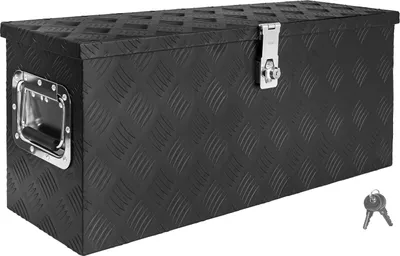 Produktbild von Deichselbox Schwarz Werkzeugkasten Truckbox Alu Box Anhänger Kiste mit Deckel Abschließbar Alubox Transportbox Werkzeugbox Aluminium Aufbewahrungsbox D055 trucky
