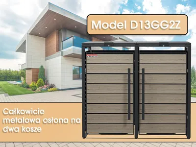 Zdjęcie produktu dla Wiata na pojemniki D13GG2Z, na 2 pojemniki z blokadą przeciwwiatrową i przeciwkradzieżową, szara