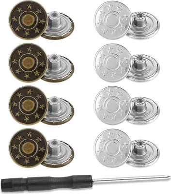 Produktbild von 8 Stück Jeansknöpfe zum Einrasten 20 mm - verstellbare und wiederverwendbare Ersatzknöpfe für Jeans - inklusive Schraubendreher - für Damen und Herren