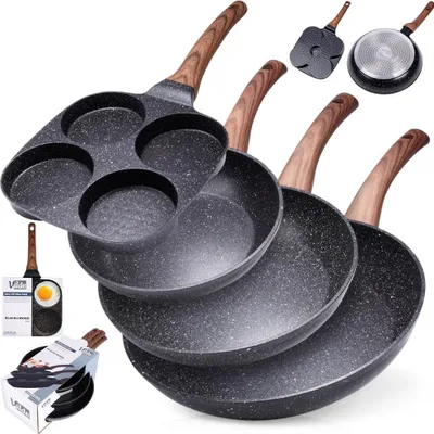 Obrázek produktu pro Vilde | Granitová sada pánví - 20/24/28 cm - Pánev na vejce - černá - nepřilnavý povrch - vhodná na indukci