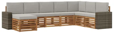 Image de vidaXL Ensemble de canapés d'extérieur avec coussins 8 pièces Naturel et gris clair