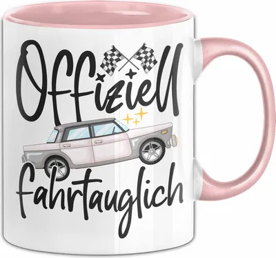 Produktbild von Führerschein Bestanden Geschenk Tasse Bestandener Führerschein Offiziel Fahrtauglich Fahrschule Kaffee-Becher (Rosa)