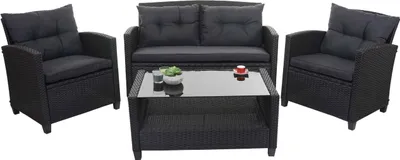 Produktbild von XXL Poly-Rattan Garnitur HWC-F10, Balkon-/Garten-/Lounge-Set Sitzgruppe, Sofa Sessel mit Kissen Spun Poly  anthrazit