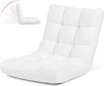 Produktbild von GOPLUS Bodenstuhl, 14-fach verstellbarer Bodensofa aus Korallensamt mit Rückenlehne, Bodensessel zum Meditieren, Lesen, Lazy Sofa für Balkon (Weiß)