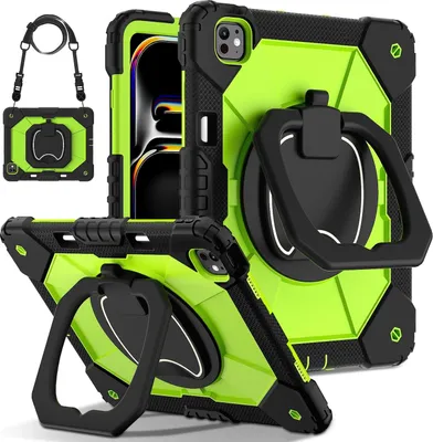 Produktbild von Für Apple iPad Pro 13 2024 Hybrid 360 Grad Tasche Hülle mit Schultergurt Grün