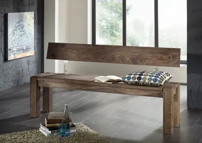 Produktbild von MASSIVMOEBEL24 Bank Sheesham 160x35x76 grau geölt NATURE GREY #701
