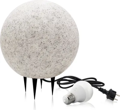 Produktbild von Stein Kugelleuchten Außen 25 cm Wasserdicht und Winterfest IP65 Gartenlampe Aussen, IP65 Kabel 2m Garten Deko, Gartenleuchten mit Strom + LED-Glühbirne GS 7W E27 4000K