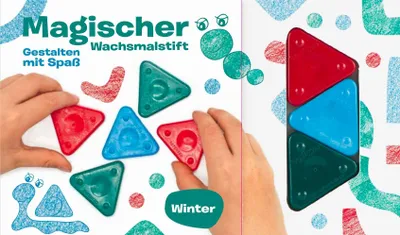 Produktbild von Kreatives Wachsmalstift Set für Kinder ab 2 Jahren – 3 Dreiecke Wachsmalstifte, 10 Bastelvorlagen, 15 kreative Ideen – Wintermotive