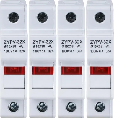 Produktbild von 4er Pack Solar PV Sicherungshalter 1P DC1000V 32A DIN-Schiene ZYPV-32X Sicherungsbasis mit Anzeigeleuchte 10x38mm