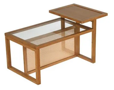 Produktbild von COSTWAY Beistelltisch mit 2 Ebenen, Couchtisch mit Glasplatte, Natur
