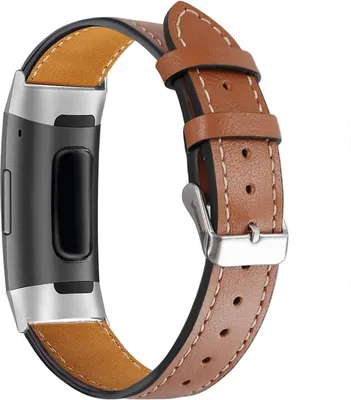 Produktbild von Kompatibel mit Fitbit Charge 3 & 4 Armband Kunstleder für Damen + Herren verstellbar Ersatzarmband Ersatzband BRAUN