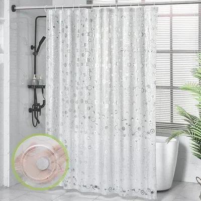 Productafbeelding van Douchegordijn 180 x 200 cm – waterafstotend met verzwaard voetstuk + 12 ringen