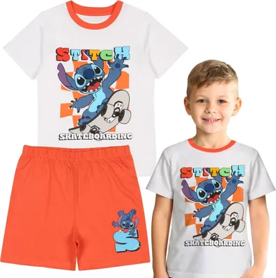 Obrázek produktu pro DISNEY Stitch Chlapecké BAVLNĚNÉ DVOUDÍLNÉ pyžamo na léto s krátkým rukávem 100% BAVLNA 128