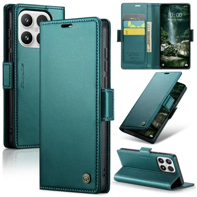 Produktbild von Lederhülle für Xiaomi 17 Brieftasche Kartenfach Schutzhülle mit Standfunktion Grün