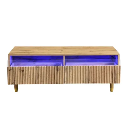 Produktbild von Couchtisch mit Schubladen und LED-Lichtstreifen Beistelltisch Wohnzimmertisch Holzfarbe