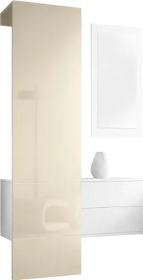 Produktbild von Vladon Garderobe Carlton Set 2,  Germany, Garderobenset bestehend aus 1 Garderobenpaneel, 1 Schubkastenschrank und 1 Wandspiegel, Weiß matt/Creme Hochglanz (105 x 193 x 35 cm)