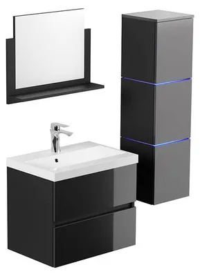 Produktbild von HOME DELUXE - Badmöbel - Set - WANGEROOGE Deluxe – Größe: L, Farbe: Schwarz, Breite Waschbecken: ca. 60 cm I Badezimmermöbel Waschtisch Waschbecken