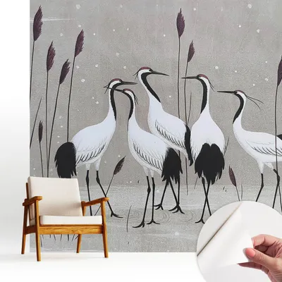 Produktbild von Fototapete selbstklebend - 250x250 cm - Tapete - Wandtapete - Wandbilder - Klebefolie - Dekofolie - Tapete Folie - Wand - Dekoration - Wohnzimmer - Ein Kranichschwarm