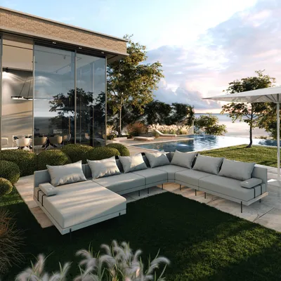 Produktbild von TRADA Gartenecksofa Bahama XXL Grau Rechts 410x298 cm Gartenmöbel set Wasserabweisend Stoff