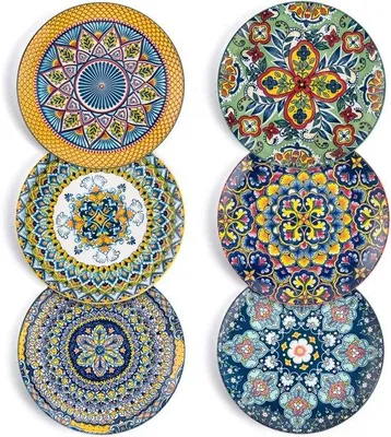 Productafbeelding van Set van 6 porseleinen salade- en dessertborden met een kleurrijk Boheems motief - 21 cm