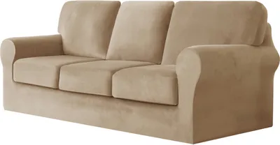 Produktbild von (Cremeweiß) 7-teiliger Stretch-Sofabezug, 3-Sitzer-Couchbezug mit separaten Rückenlehnen und Kissen mit Gummiband