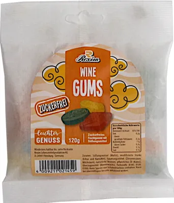 Produktbild von Rexim Wine Gums Weingummi Zuckerfrei 120g