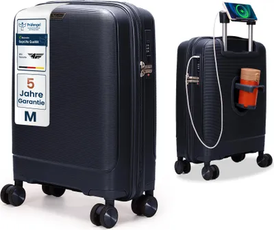 Produktbild von 4FLY Hartschalen Handgepäck Koffer M 55×37×20 cm (35L) mit TSA Schloss, USB Anschluss und 4 Spinner Rollen, Dunkelblau