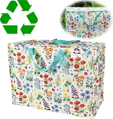Produktbild von LS-LebenStil XXL Jumbo Bag Wild Flowers 55cm ️ Recycled faltbar Einkaufstasche Unterbettkommode Aufbewahrungstasche Kleidung Bettdecken Kissen
