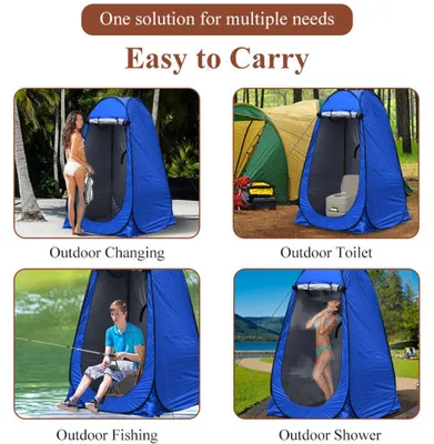 Produktbild von Pop-up-Duschzelt - Faltbares Camping-Duschzelt - Manuelle Bedienung - Polybaumwolle - UV-Schutz - Winddicht - Aufbewahrungstasche und Wäscheleine - Blau