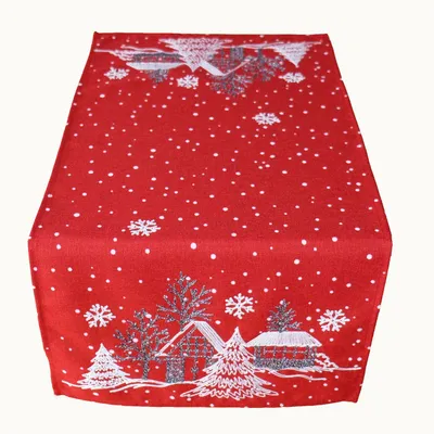 Produktbild von Tischwäsche Stickerei Winterdorf 40 x 85 cm - rot