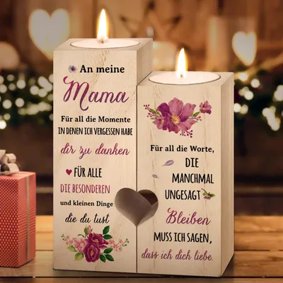 Zdjęcie produktu dla Spersonalizowany świecznik dla mamy z drewnianym wzorem i 2 świecami