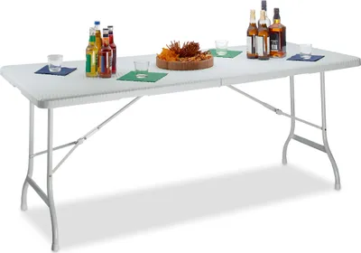 Produktbild von Relaxdays Gartentisch klappbar BASTIAN, groß, Tragegriff, stabiler Campingtisch, H x B x T: 72 x 178 x 74 cm, weiß