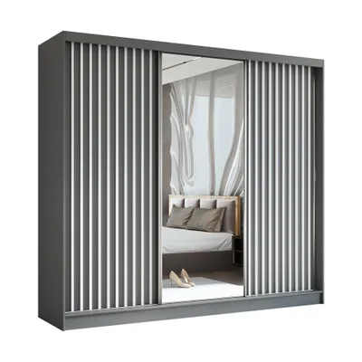 Produktbild von AX LIVING Cabinio Kleiderschrank Grau Weiß mit Spiegel 240 cm Breite