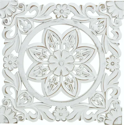 Produktbild von Wandornament Holz weiß 38x38 cm shabby Landhaus Ornament Holzornament Holzbild
