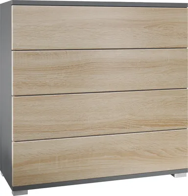 Produktbild von Vladon Kommode Pavos V3, Sideboard mit 4 Schubladen Anthrazit matt/Eiche sägerau (76 x 76 x 35 cm)