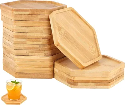 Immagine prodotto di Sottobicchieri esagonali in bambù - 12 x 10,5 cm - Set da 16 - Sottobicchieri in legno, fai da te