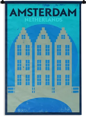Produktbild von MuchoWow® Wandteppich Wandbehang Amsterdam - Niederlande - Vintage - Zitate 90x135 cm Tapisserie Dekoration Wandtuch - Baumwolle - Wandskulptur