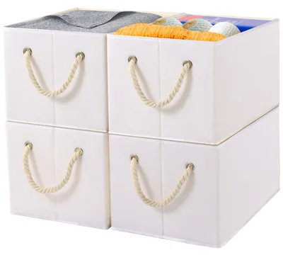 Image de Solidchoice - Boîtes de rangement pliables avec poignées, lot de 4, blanches