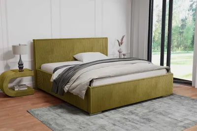 Produktbild von AGMAT Polsterbett LUIS mit Kopfteil, 180 x 200 cm, Doppelbett mit Bettkasten und Lattenrost aus Metall, Cordstoff: Orange