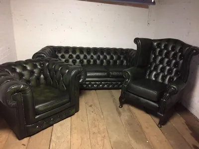 Obrázok produktu pre Kožená pohovka Čalúnenie pohovky Chesterfield Set z pravej kože Pohovky Gauče