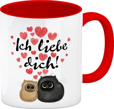 Produktbild von Knuffige Katzen Kaffeebecher in rot mit Spruch Ich liebe dich