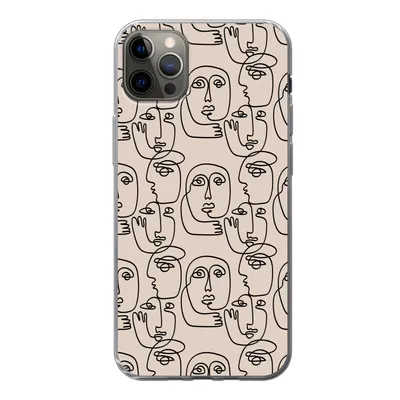 Produktbild von MuchoWow® Handyhülle Schutzhülle Hülle für iPhone 13 Pro Max Muster - Kopf - Strichzeichnung Silikon Softcase Handy Hülle - Mobiltelefon