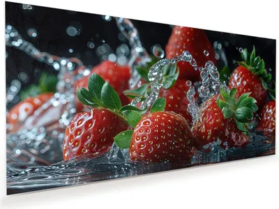 Produktbild von Glasbild 110x55cm in XXL für Wohnzimmer, Schlafzimmer Motiv Frische Erdbeeren