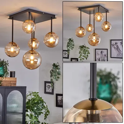 Produktbild von Isorella Deckenlampe aus Metall/Glas in Schwarz/Goldfarben/Bernsteinfarben