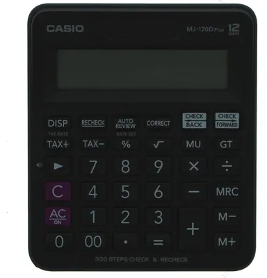 Produktbild von Casio MJ-120D Plus, Desktop, Einfacher Taschenrechner, 12 Ziffern, Batterie/Solar, Schwarz